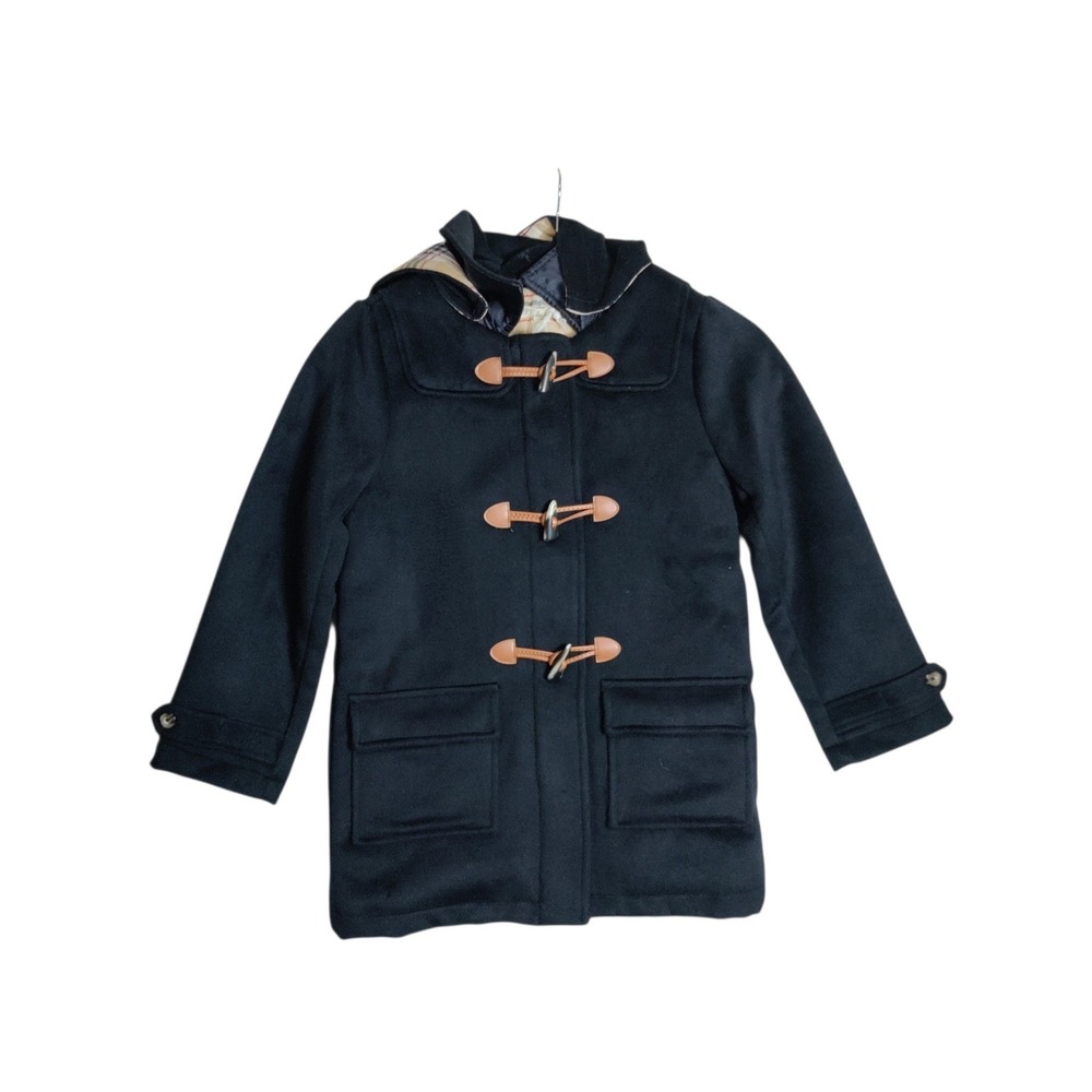 Hope & Henry Navy Blue Hooded Duffle Coat Plaid Lining Toggle Jacket Size M